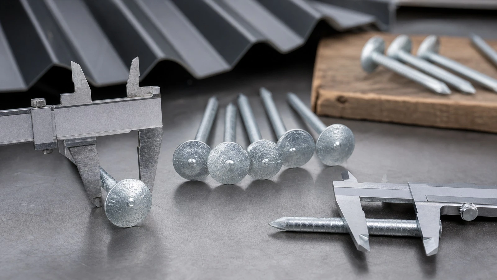 Roofing nail diameter, length, and head dimensions prepared for specification review.