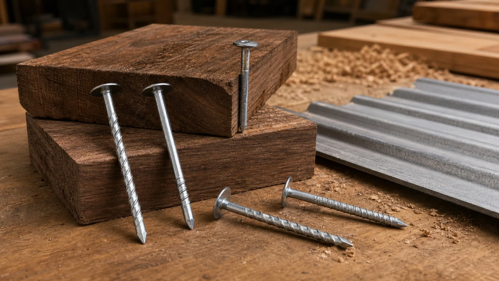 Screw shank roofing nails are often selected for dense timber and hardwood applications that need stronger hold.